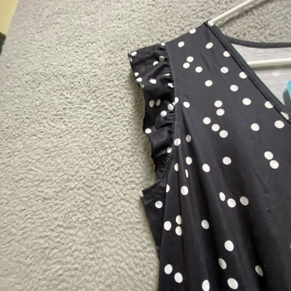 Iffei Dress Women’s Medium Black White Polka Dot Flutter Sleeve Elastic Waist - Picture 7 of 12
